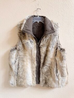Weatherproof reversible khaki faux fur vest